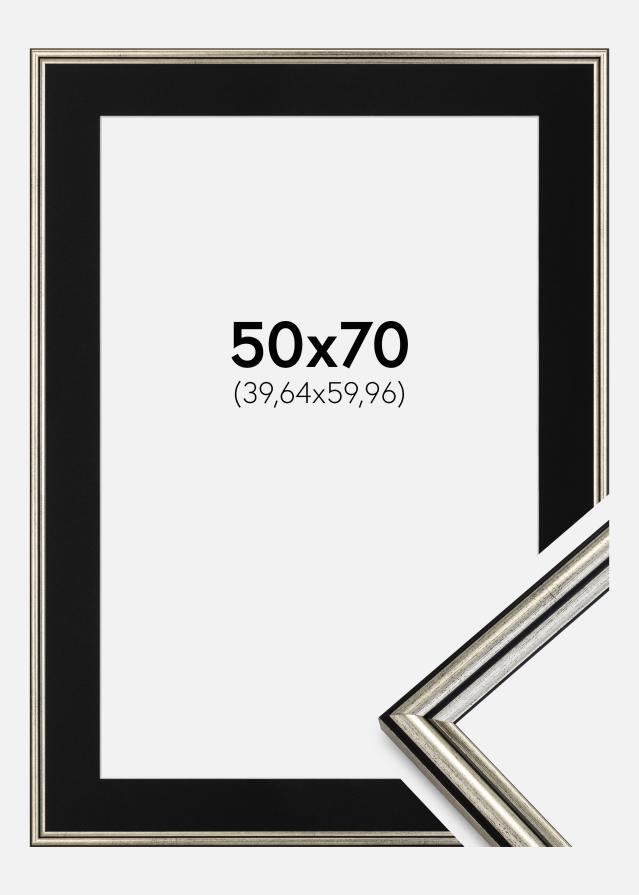 Ram med passepartou Frame Horndal Silver 50x70 cm - Picture Mount Black 16x24 inches