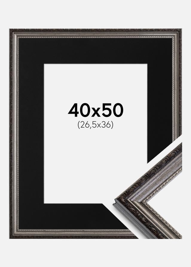 Ram med passepartou Frame Abisko Silver 40x50 cm - Picture Mount Black 27.5x37 cm