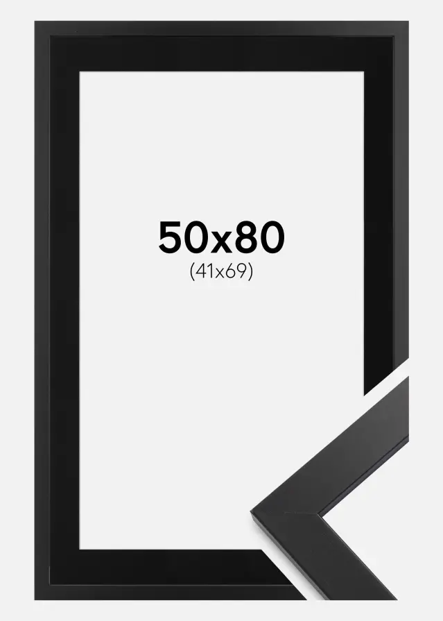 Ram med passepartou Frame Black Wood 50x80 cm - Picture Mount Black 42x70 cm
