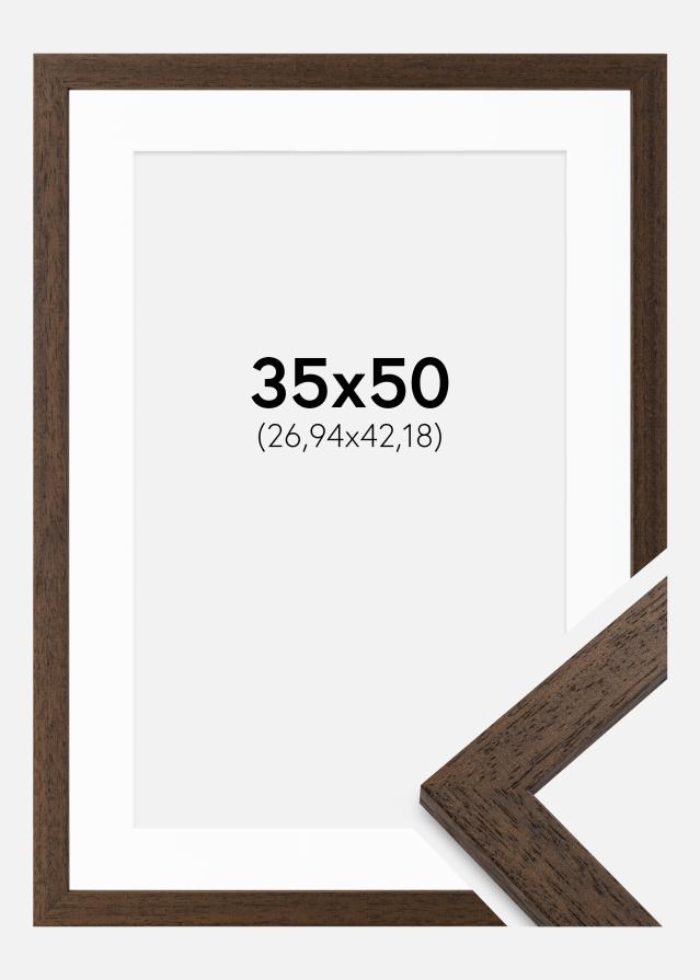 Ram med passepartou Frame Brown Wood 35x50 cm - Picture Mount White 11x17 inches