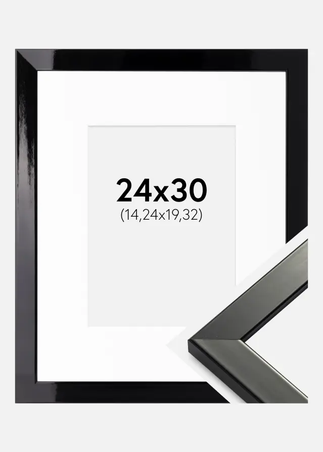 Ram med passepartou Frame Uppsala Black High gloss 24x30 cm - Picture Mount White 6x8 inches