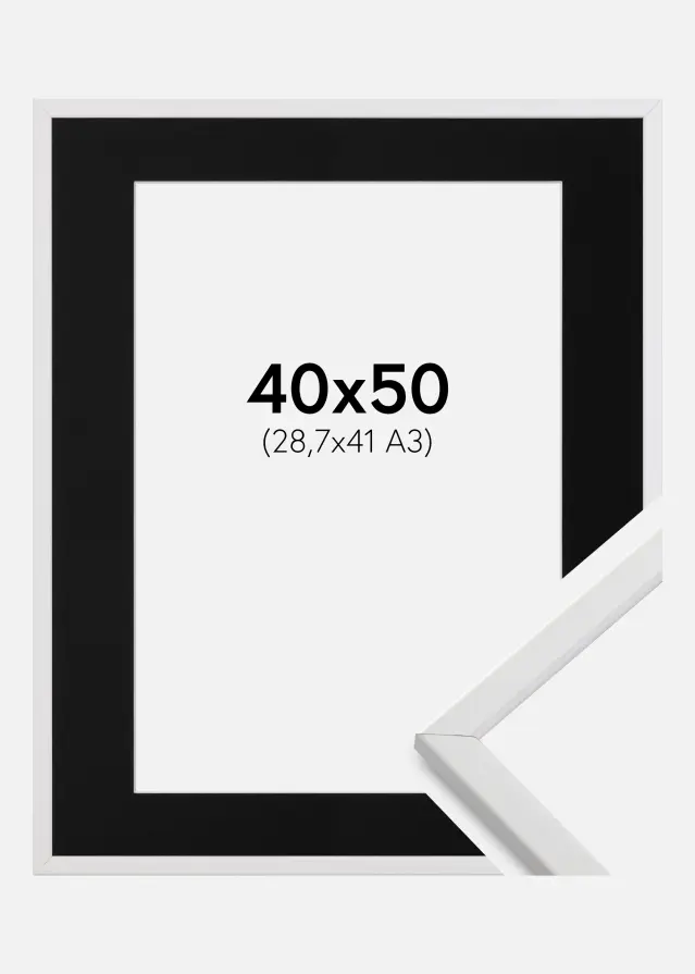 Ram med passepartou Frame Galant White 40x50 cm - Picture Mount Black 29.7x42 cm (A3)