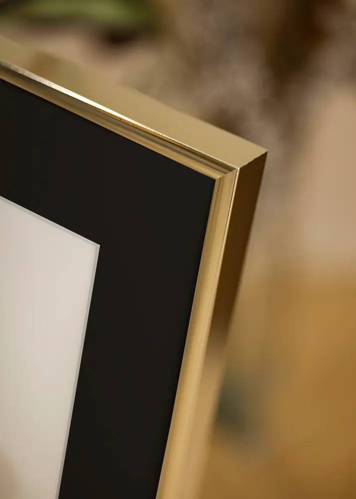 Ram med passepartou Frame Aluminium Shiny Gold 30x40 cm - Picture Mount Black 21x29.7 cm (A4)