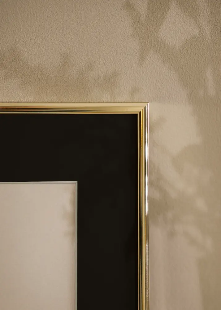 Ram med passepartou Frame Aluminium Shiny Gold 30x40 cm - Picture Mount Black 21x29.7 cm (A4)