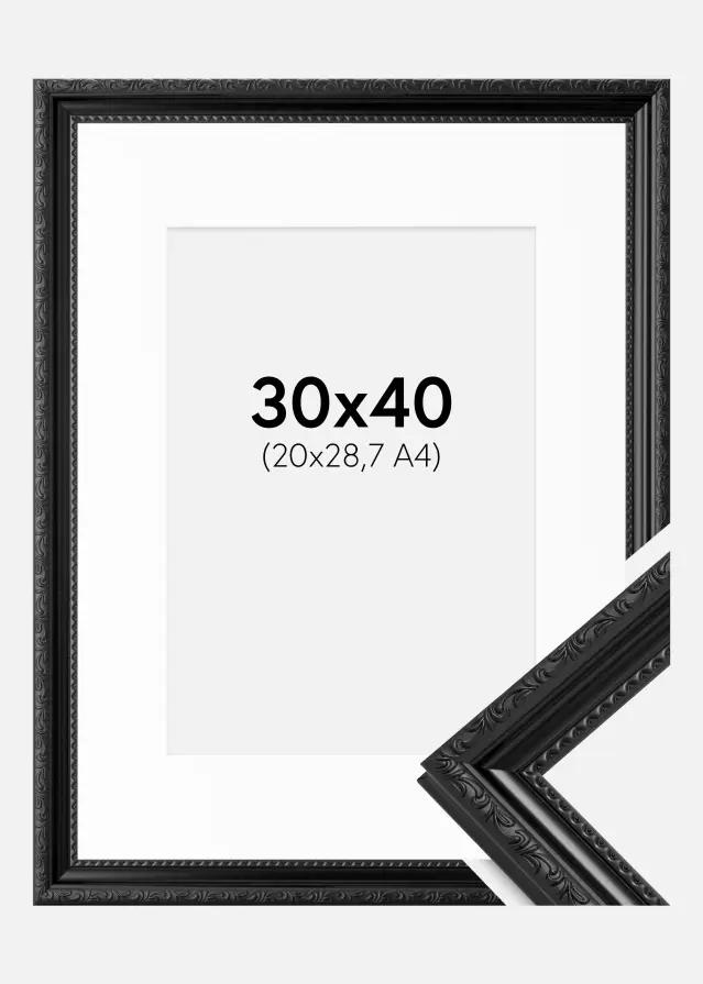 Ram med passepartou Frame Abisko Black 30x40 cm - Picture Mount White 21x29.7 cm