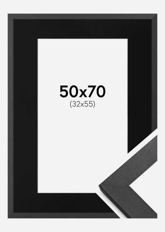 Ram med passepartou Frame Graphite Wood 50x70 cm - Picture Mount Black 33x56 cm