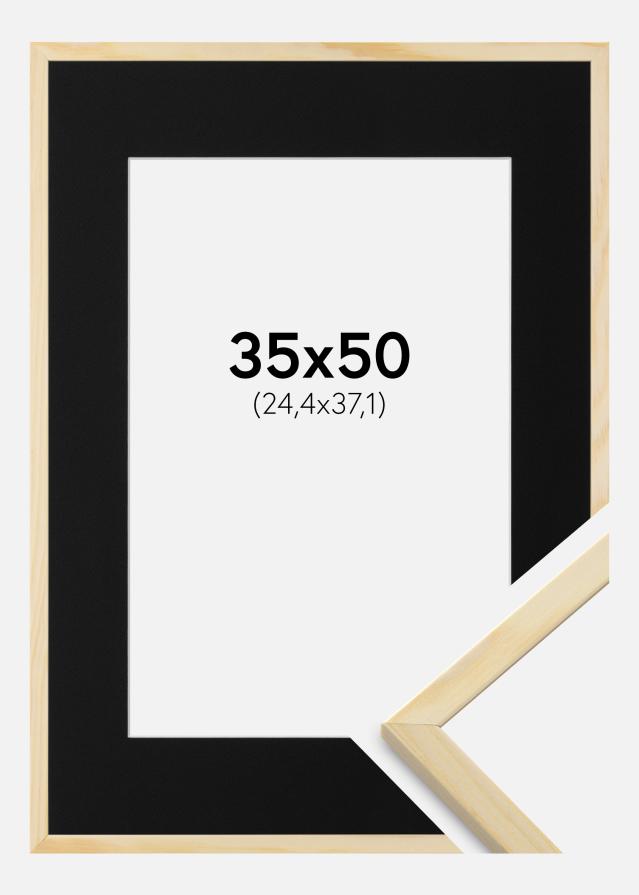 Ram med passepartou Frame Galant Pine 35x50 cm - Picture Mount Black 10x15 inches