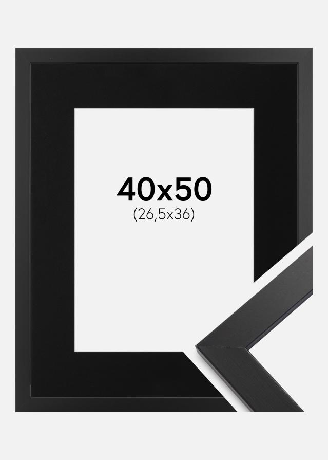 Ram med passepartou Frame Black Wood 40x50 cm - Picture Mount Black 27.5x37 cm