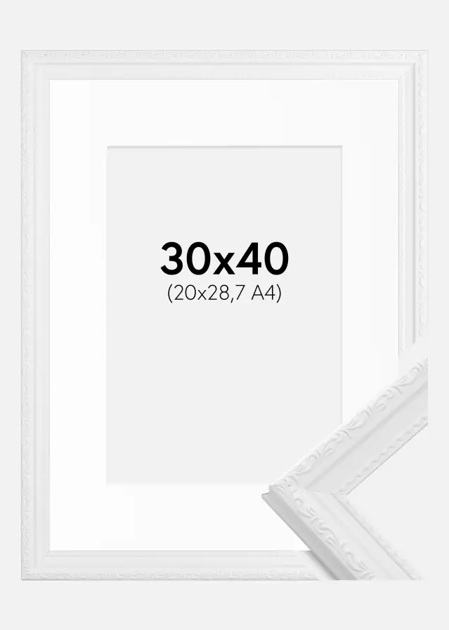 Ram med passepartou Frame Abisko White 30x40 cm - Picture Mount White 21x29.7 cm