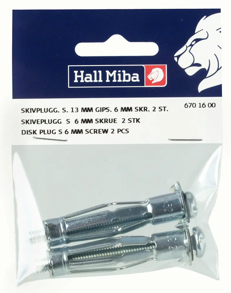  Screw and plug for plaster wall 6 mm - 2 pack
