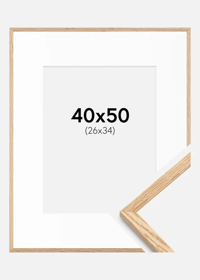 Ram med passepartou Frame Narrow Oak 40x50 cm - Picture Mount White 27x35 cm