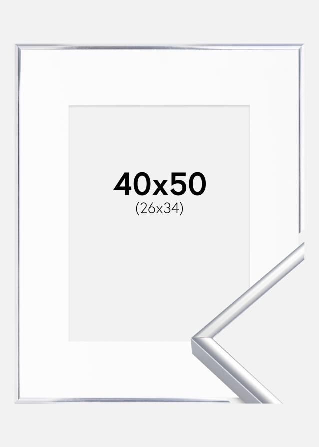 Ram med passepartou Frame Aluminium Shiny Silver 40x50 cm - Picture Mount White 27x35 cm