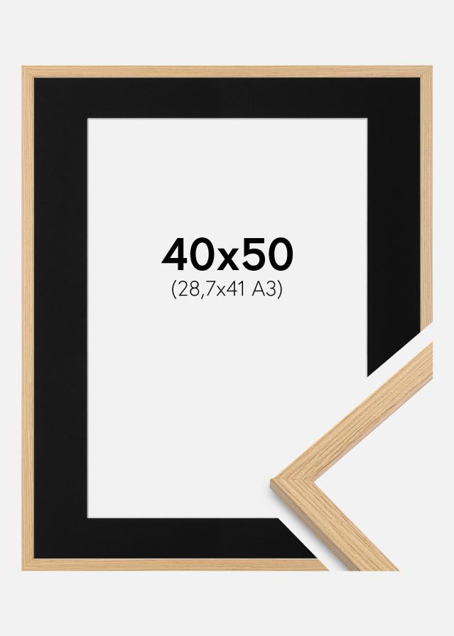 Ram med passepartou Frame Galant Oak 40x50 cm - Picture Mount Black 29.7x42 cm (A3)