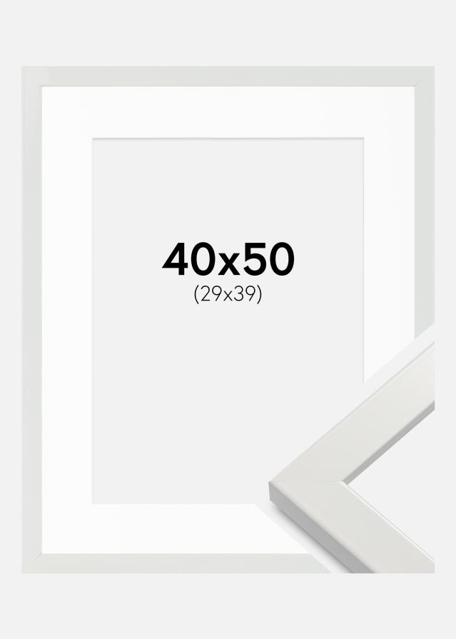 Ram med passepartou Frame White Wood Glossy 40x50 cm - Picture Mount White 30x40 cm
