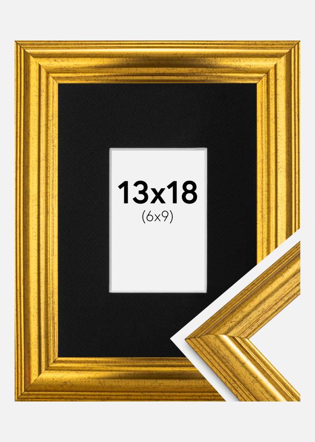 Ram med passepartou Frame Västkusten Gold 13x18 cm - Picture Mount Black 7x10 cm
