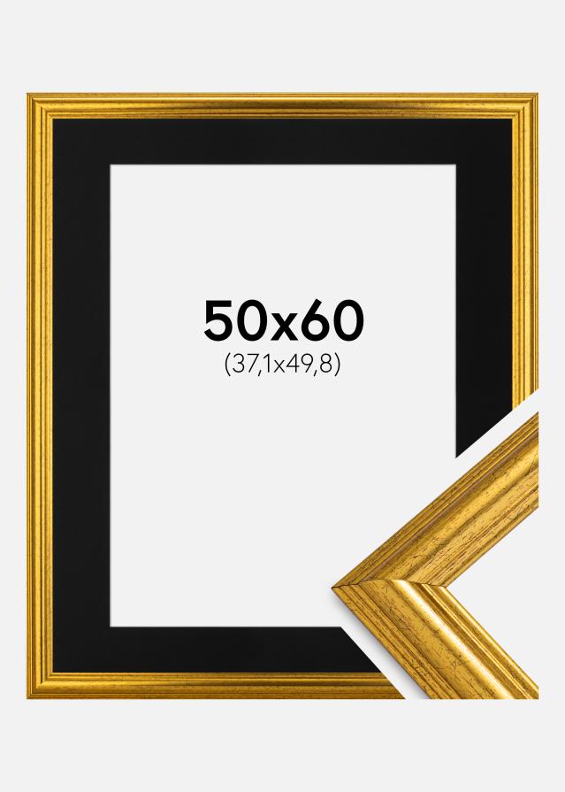 Ram med passepartou Frame Västkusten Gold 50x60 cm - Picture Mount Black 15x20 inches