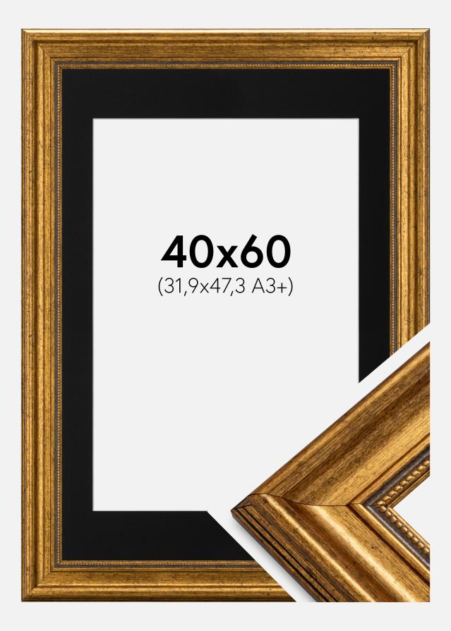 Ram med passepartou Frame Rokoko Gold 40x60 cm - Picture Mount Black 32.9x48.3 cm (A3+)