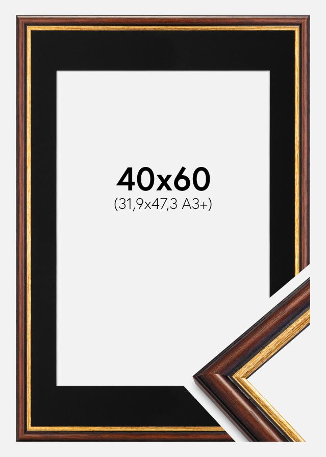 Ram med passepartou Frame Siljan Brown 40x60 cm - Picture Mount Black 32.9x48.3 cm