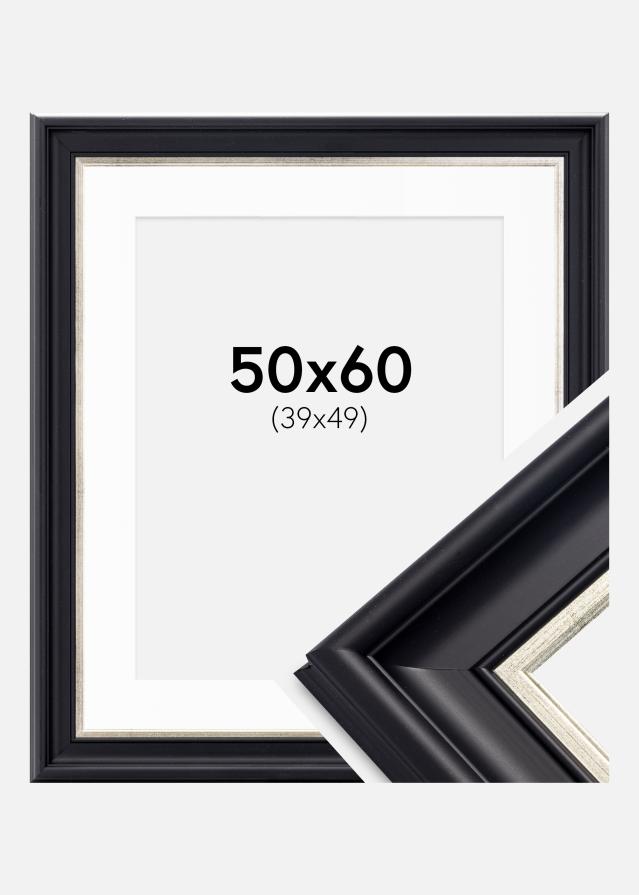 Ram med passepartou Frame Dalarna Black-Silver 50x60 cm - Picture Mount White 40x50 cm