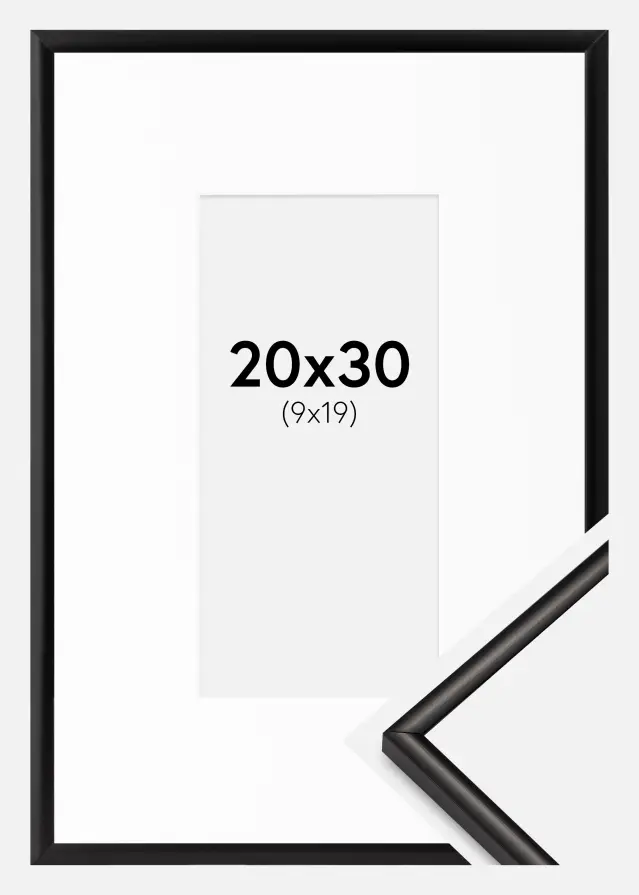 Ram med passepartou Frame Scandi Matt Black 20x30 cm - Picture Mount White 10x20 cm