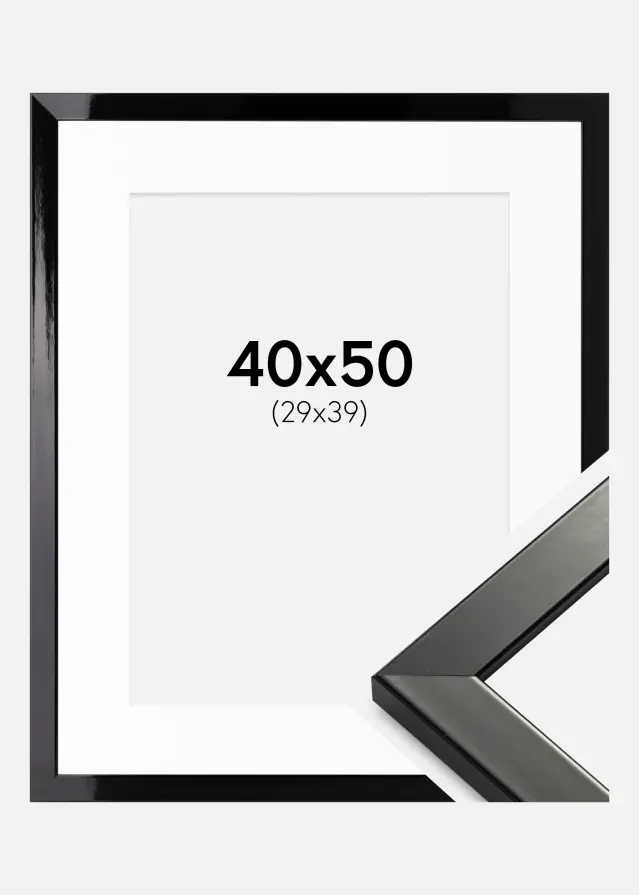 Ram med passepartou Frame Uppsala Black High gloss 40x50 cm - Picture Mount White 30x40 cm