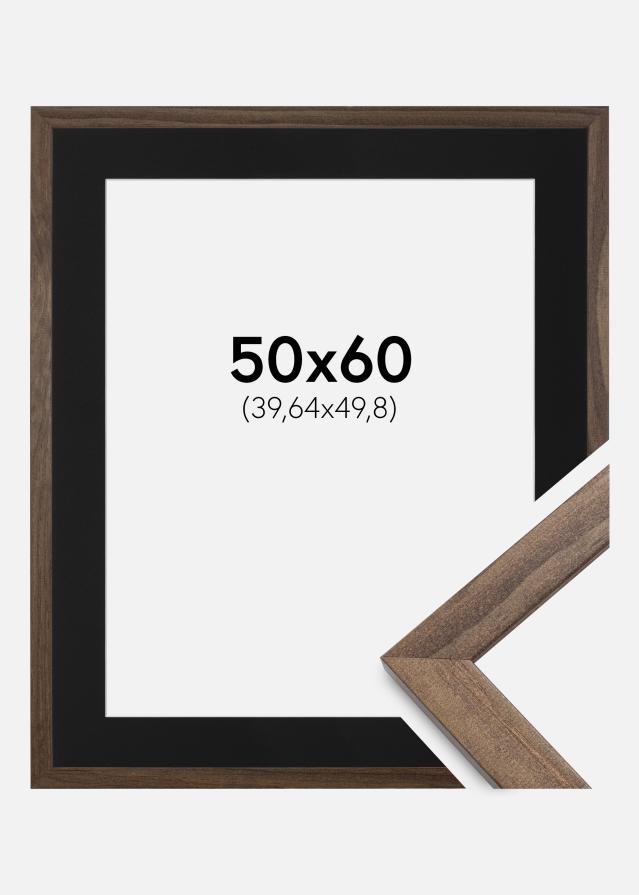 Ram med passepartou Frame Stilren Walnut 50x60 cm - Picture Mount Black 16x20 inches