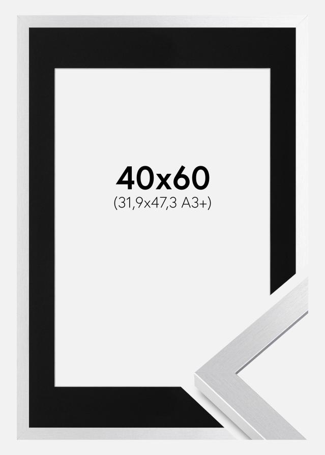 Ram med passepartou Frame Selection Silver 40x60 cm - Picture Mount Black 32.9x48.3 cm (A3+)