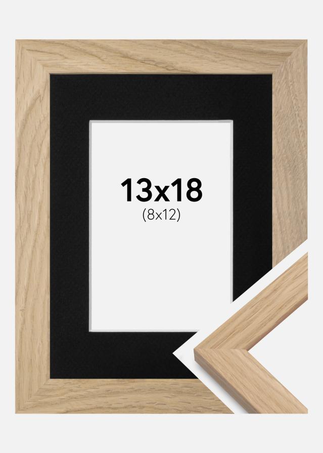 Ram med passepartou Frame Oak Wood 13x18 cm - Picture Mount Black 9x13 cm