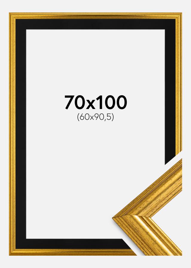 Ram med passepartou Frame Västkusten Gold 70x100 cm - Picture Mount Black 61x91.5 cm