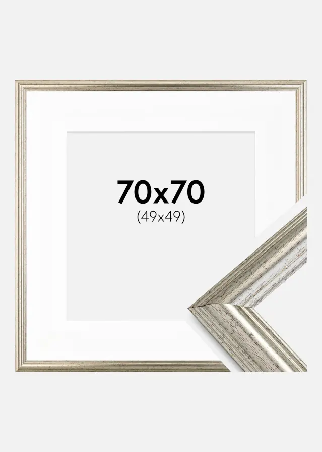 Ram med passepartou Frame Västkusten Silver 70x70 cm - Picture Mount White 60x60 cm