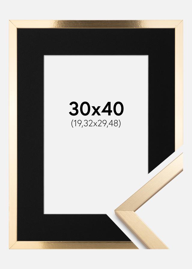 Ram med passepartou Frame Trendy Gold 30x40 cm - Picture Mount Black 8x12 inches
