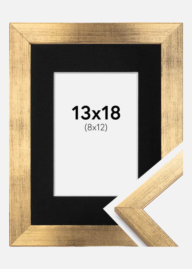 Ram med passepartou Frame Stilren Gold 13x18 cm - Picture Mount Black 9x13 cm