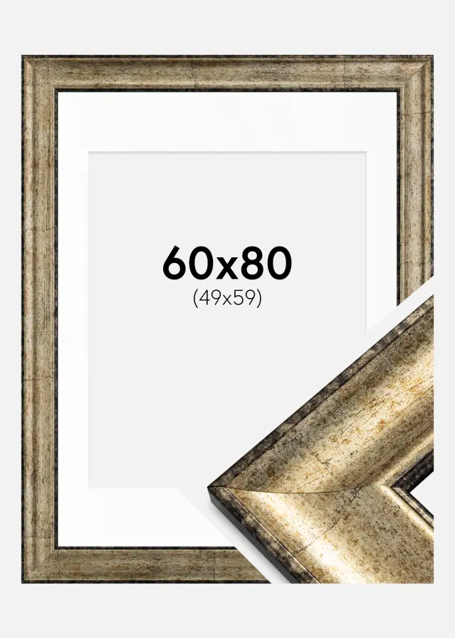 Ram med passepartou Frame Saltsjöbaden Antique gold 60x80 cm - Picture Mount White 50x60 cm