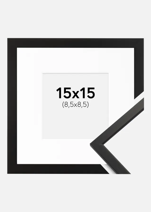 Ram med passepartou Frame Edsbyn Acrylic Glass Black 15x15 cm - Picture Mount White 9x9 cm