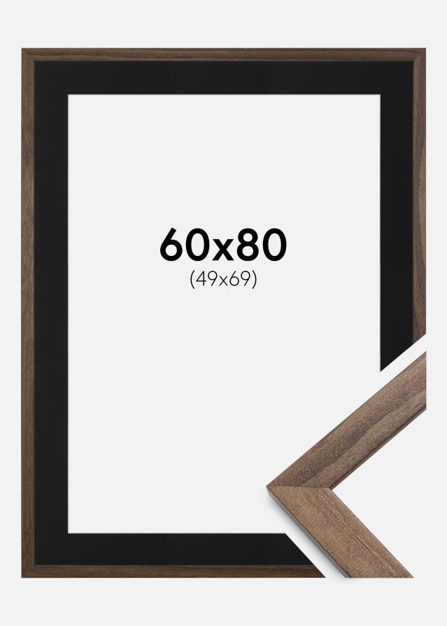 Ram med passepartou Frame Stilren Walnut 60x80 cm - Picture Mount Black 50x70 cm