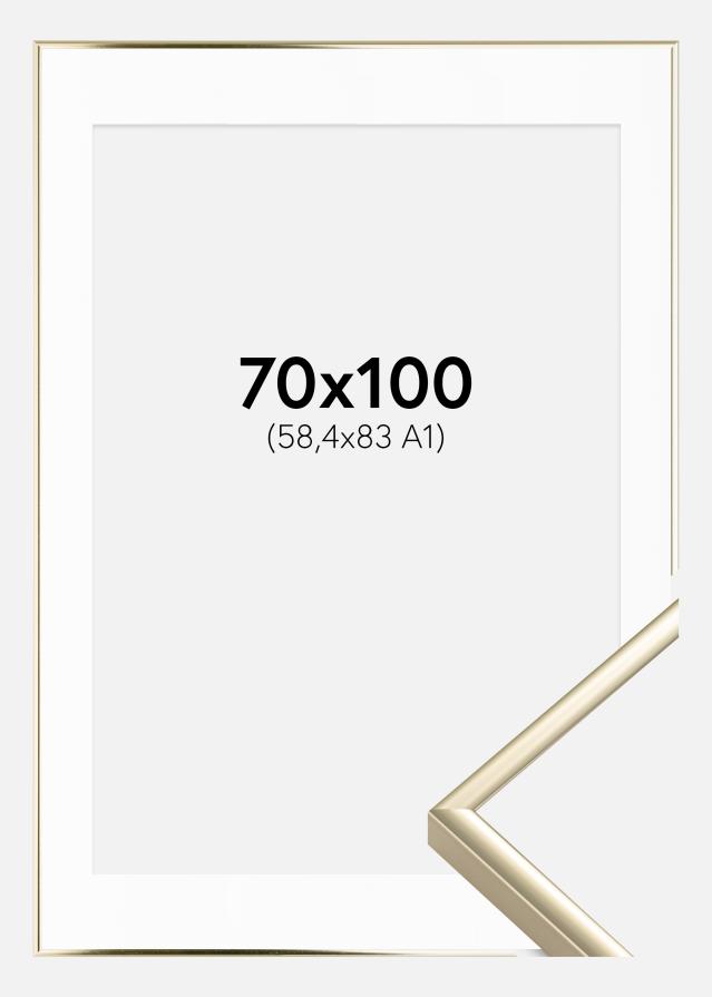 Ram med passepartou Frame Aluminium Shiny Gold 70x100 cm - Picture Mount White 59,4x84 cm (A1)