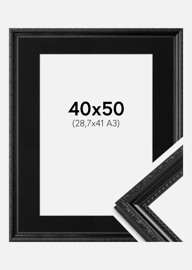 Ram med passepartou Frame Abisko Black 40x50 cm - Picture Mount Black 29.7x42 cm