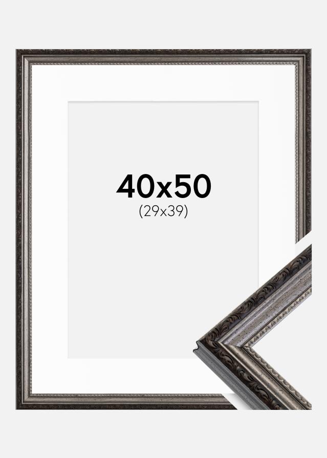 Ram med passepartou Frame Abisko Silver 40x50 cm - Picture Mount White 30x40 cm