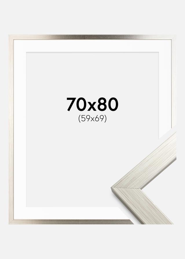 Ram med passepartou Frame Silver Wood 70x80 cm - Picture Mount White 60x70 cm