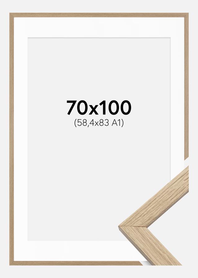 Ram med passepartou Frame Stilren Acrylic Glass Oak 70x100 cm - Picture Mount White 59.4x84 cm