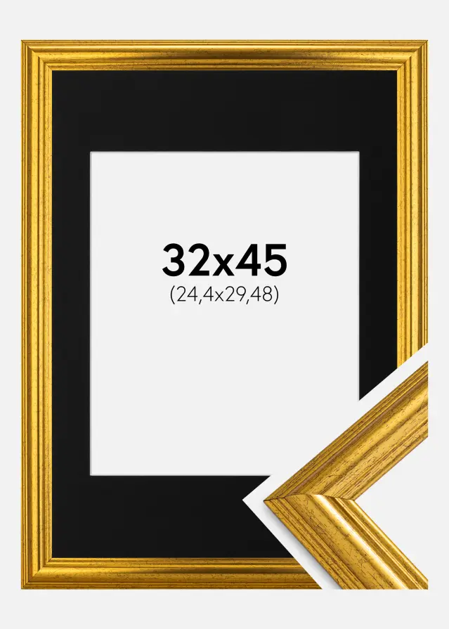Ram med passepartou Frame Västkusten Gold 32x45 cm - Picture Mount Black 10x12 inches