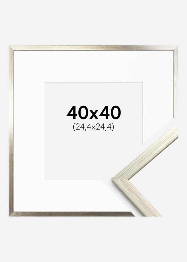 Ram med passepartou Frame Edsbyn Silver 40x40 cm - Picture Mount White 10x10 inches