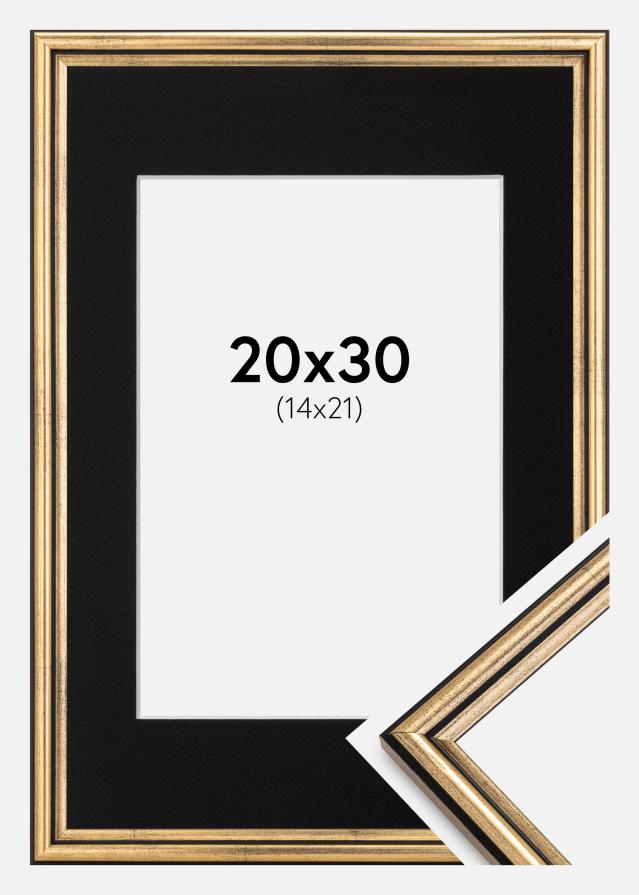 Ram med passepartou Frame Horndal Gold 20x30 cm - Picture Mount Black 15x22 cm
