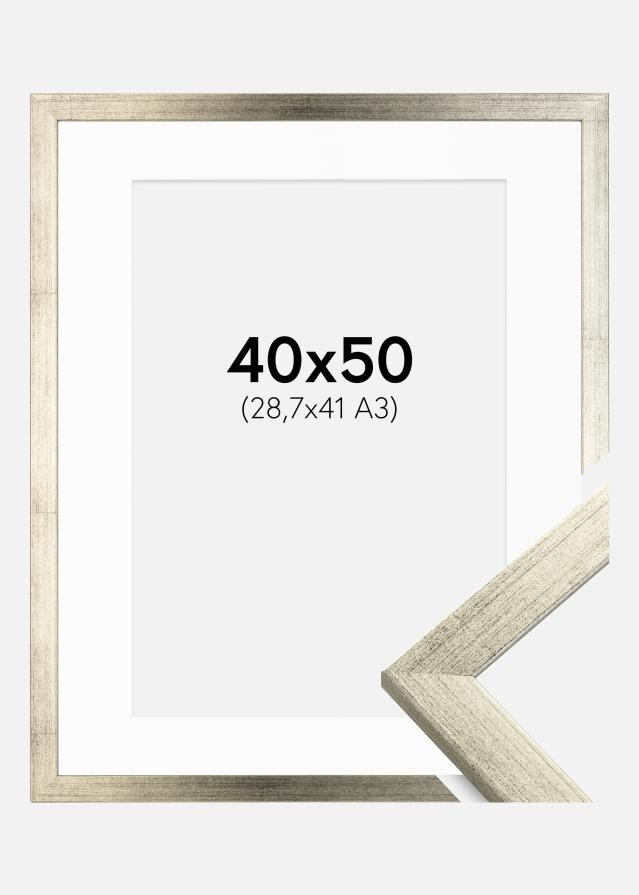 Ram med passepartou Frame Stilren Silver 40x50 cm - Picture Mount White 29.7x42 cm