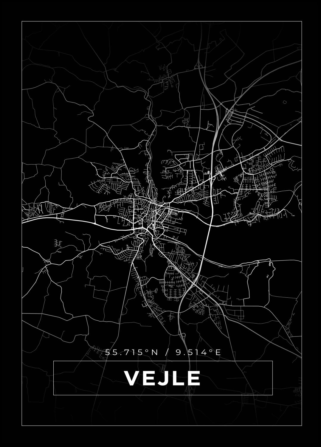 Product Image for Map - Vejle - Black Poster (40x50 cm)