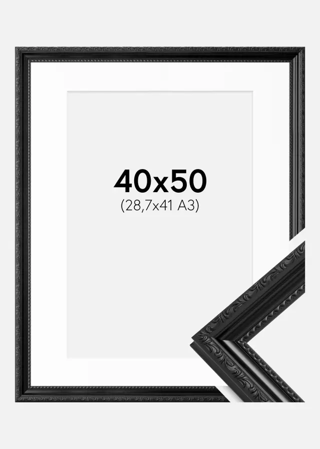 Ram med passepartou Frame Abisko Black 40x50 cm - Picture Mount White 29.7x42 cm