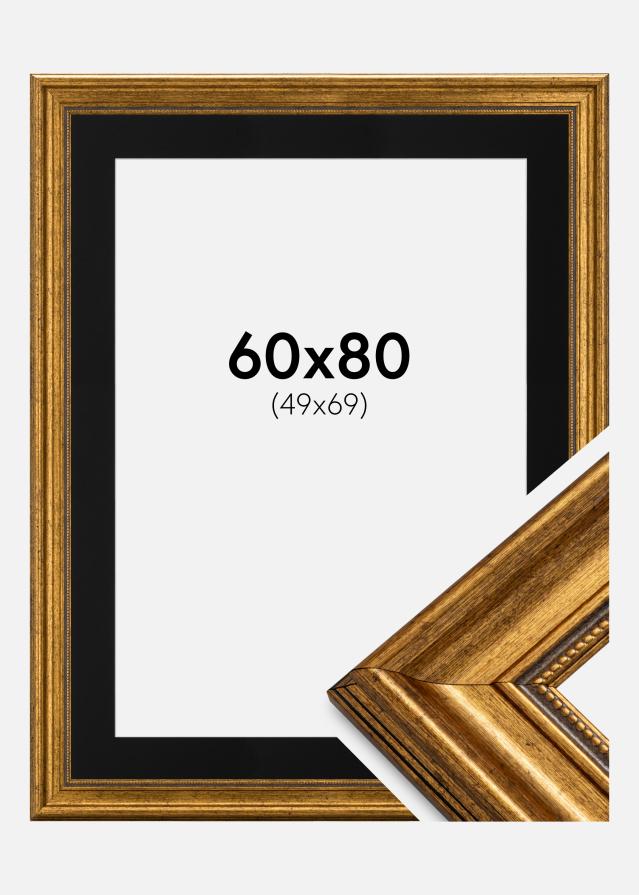Ram med passepartou Frame Rokoko Gold 60x80 cm - Picture Mount Black 50x70 cm