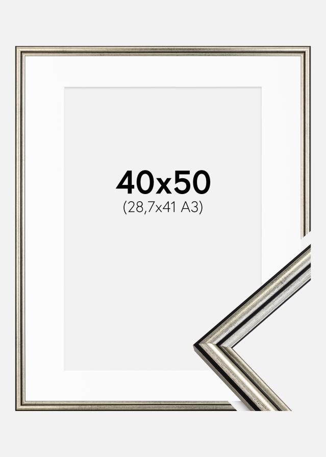 Ram med passepartou Frame Horndal Silver 40x50 cm - Picture Mount White 29,7x42 cm (A3)