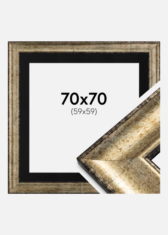 Ram med passepartou Frame Saltsjöbaden Antique Gold 70x70 cm - Picture Mount Black 60x60 cm