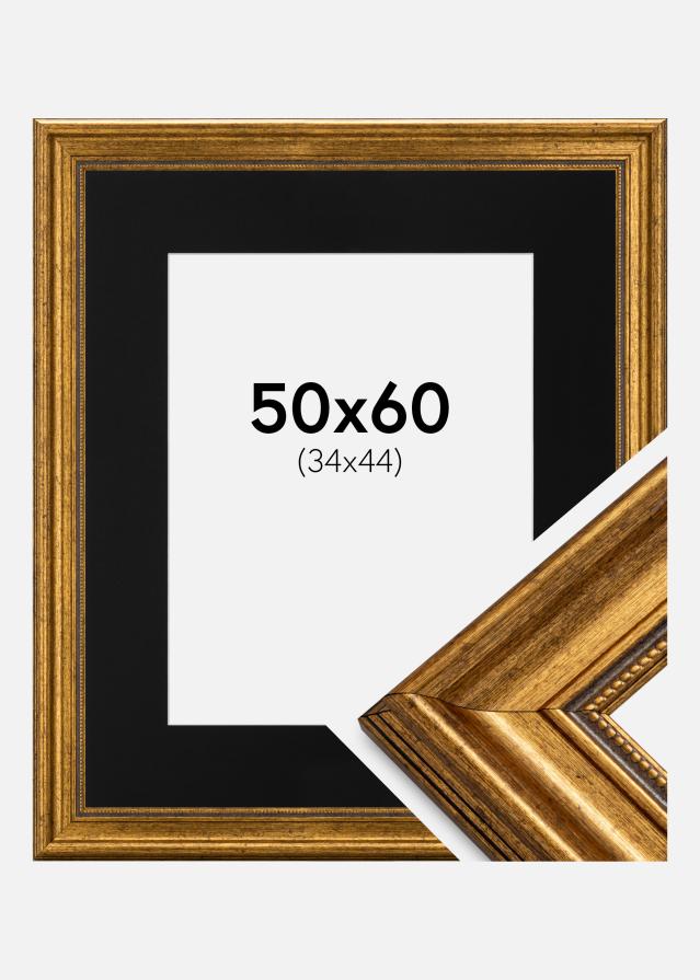 Ram med passepartou Frame Rokoko Gold 50x60 cm - Picture Mount Black 35x45 cm